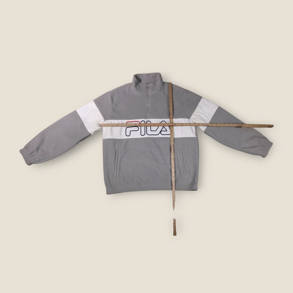 FILA Vintage Retro Men’s 1/2 Zip Fleece Jacket Y2K Medium Grey White - Picture 3 of 8